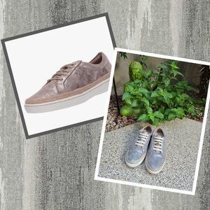 Collection By Clarks Leather Shimmering Pewter Sneakers, Size 8M